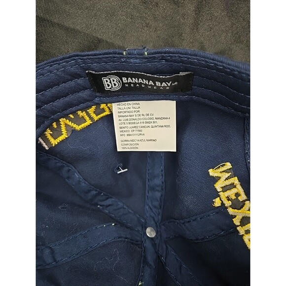 Cancun 1970  Navy/Yellow Green Stitching Adjustable Trucker Cap Hat Banana Bay - Picture 6 of 6